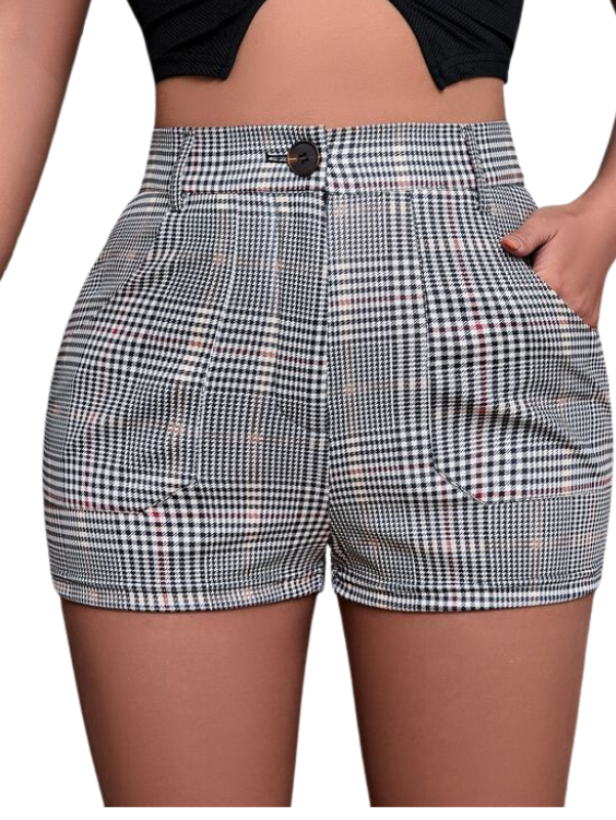 High Waist Glen Plaid Shorts