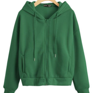 Drop Shoulder Zip Up Thermal Drawstring Hoodie