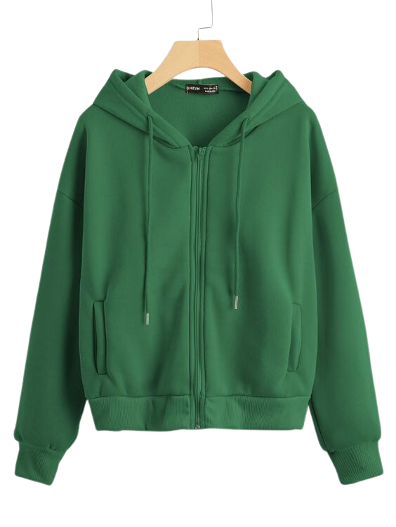 Drop Shoulder Zip Up Thermal Drawstring Hoodie
