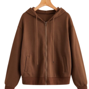 Drop Shoulder Zip Up Thermal Drawstring Hoodie