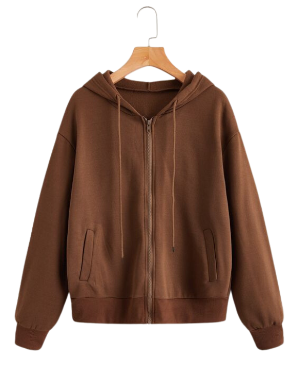 Drop Shoulder Zip Up Thermal Drawstring Hoodie