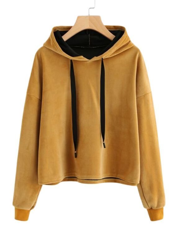 Drop Shoulder Velvet Hoodie
