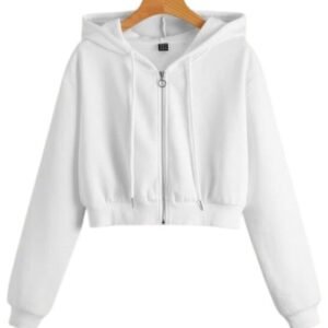 Solid Zip Up Crop Hoodie