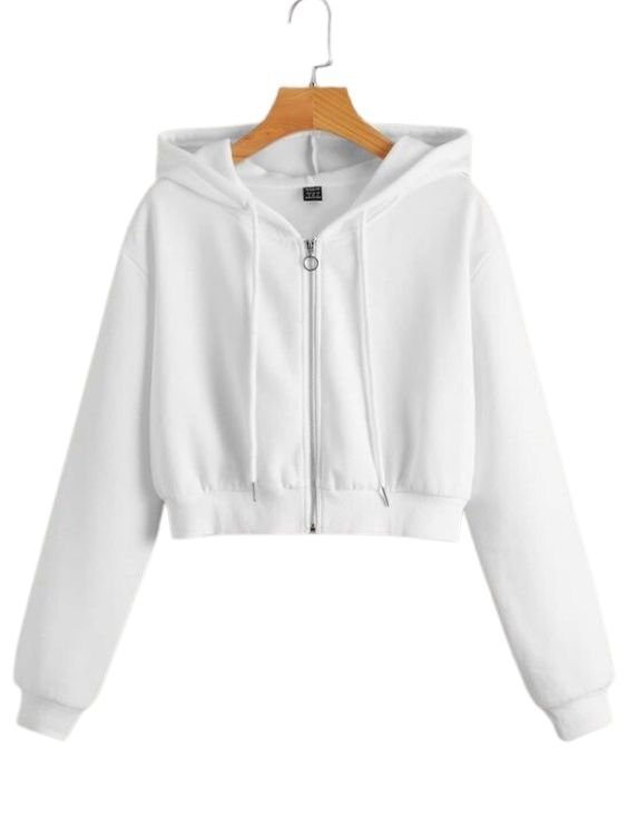 Solid Zip Up Crop Hoodie