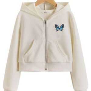 Girls Butterfly Print Zip Up Hoodie