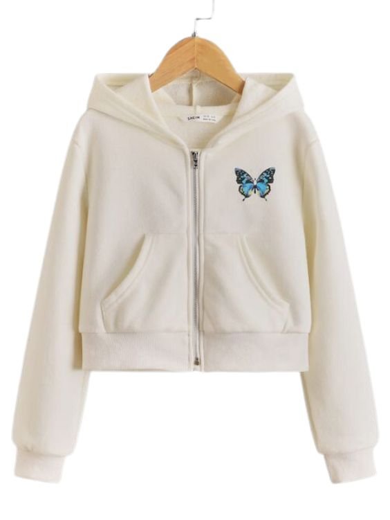 Girls Butterfly Print Zip Up Hoodie