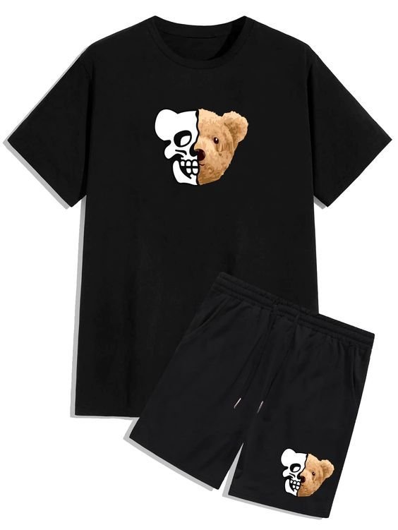 Guys Bear  Skull Print Tee & Drawstring Shorts