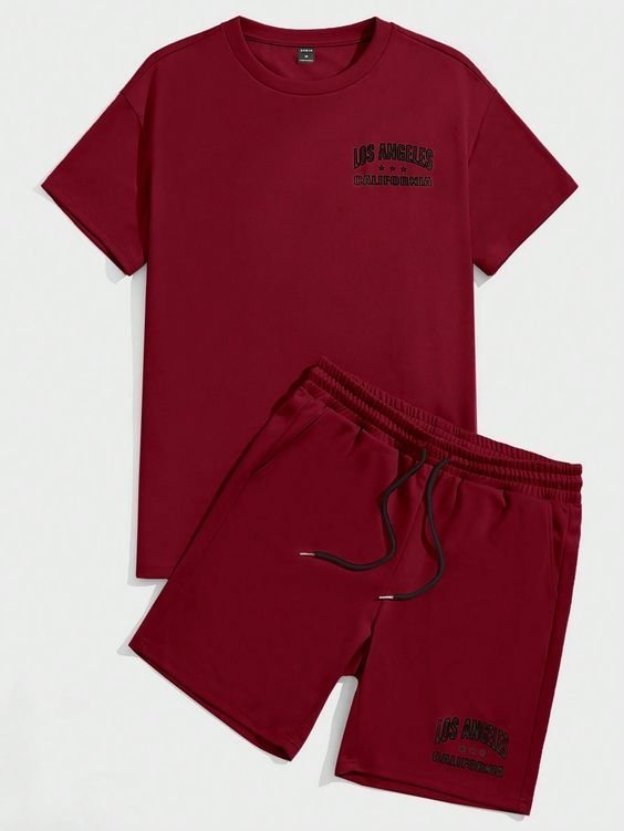 Men Letter Graphic Tee & Drawstring Waist Shorts