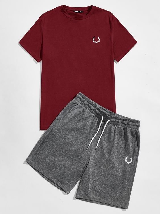 Men Graphic Print Top  Track Shorts Set